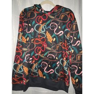 Super Massive Mens Snake Botanical Print Hoodie Black Multi Graphic Sweatshirt M